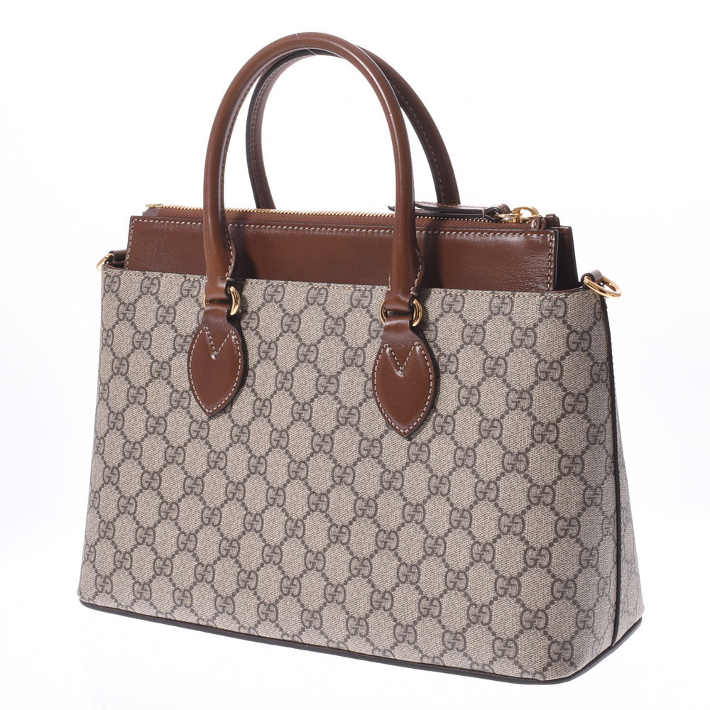 Gucci GG Canvas Tote Bag Leather Supreme Brown